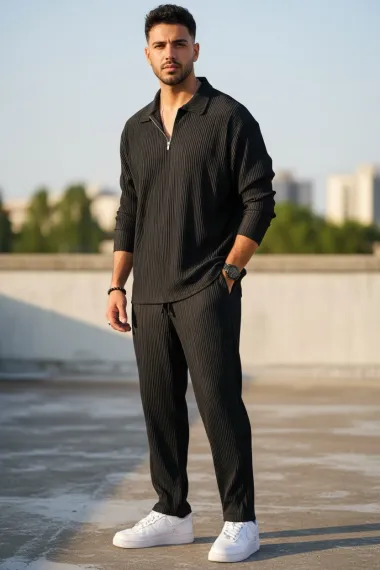 Trening barbati slim fit negru, Pantaloni + Bluza C300 31-3.2